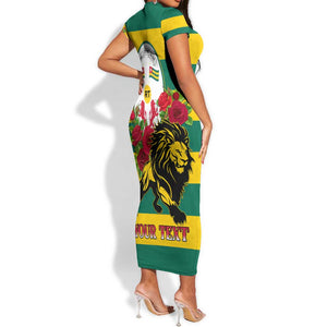 Togo Independence Day Short Sleeve Bodycon Dress Lion With Rosa Flag Style