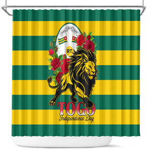 Togo Independence Day Shower Curtain Lion With Rosa Flag Style