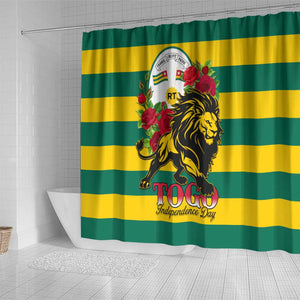 Togo Independence Day Shower Curtain Lion With Rosa Flag Style