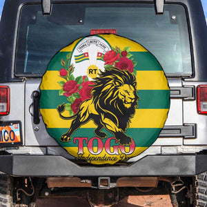 Togo Independence Day Spare Tire Cover Lion With Rosa Flag Style