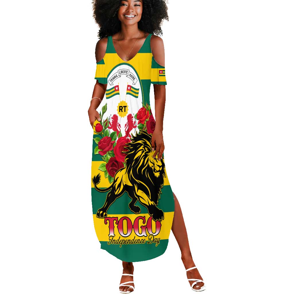 Togo Independence Day Summer Maxi Dress Lion With Rosa Flag Style