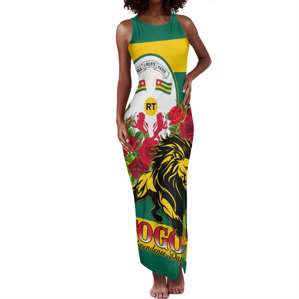 Togo Independence Day Tank Maxi Dress Lion With Rosa Flag Style