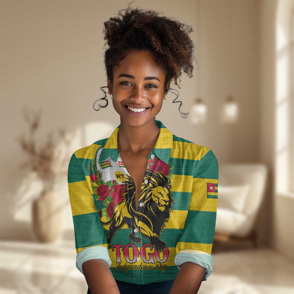 Togo Independence Day Women Casual Shirt Lion With Rosa Flag Style