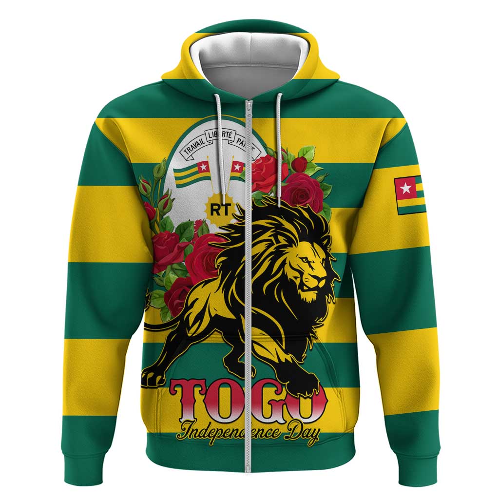 Togo Independence Day Zip Hoodie Lion With Rosa Flag Style