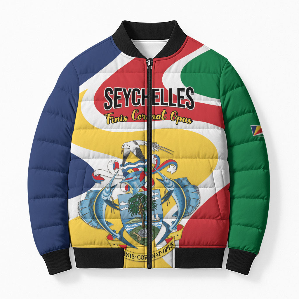 Personalized Seychelles Bomber Puffer Jacket Finis Coronat Opus