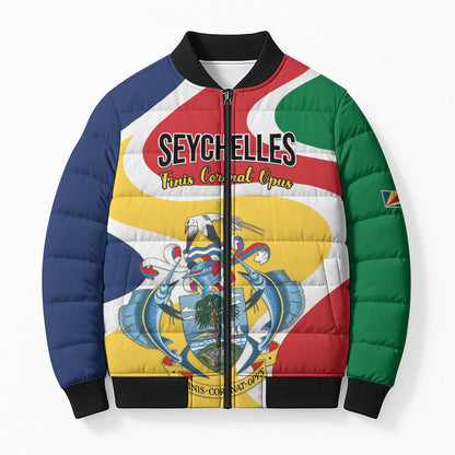 Personalized Seychelles Bomber Puffer Jacket Finis Coronat Opus