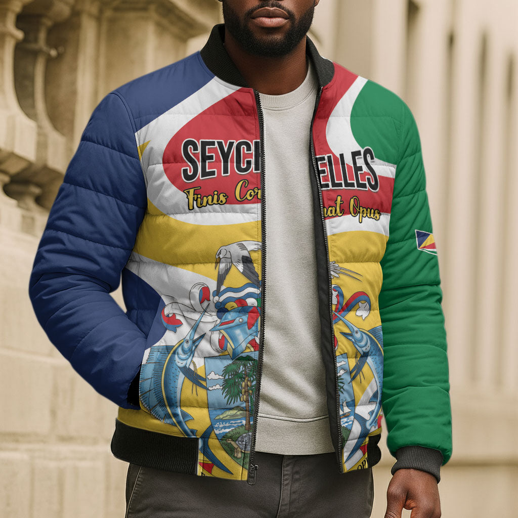 Personalized Seychelles Bomber Puffer Jacket Finis Coronat Opus