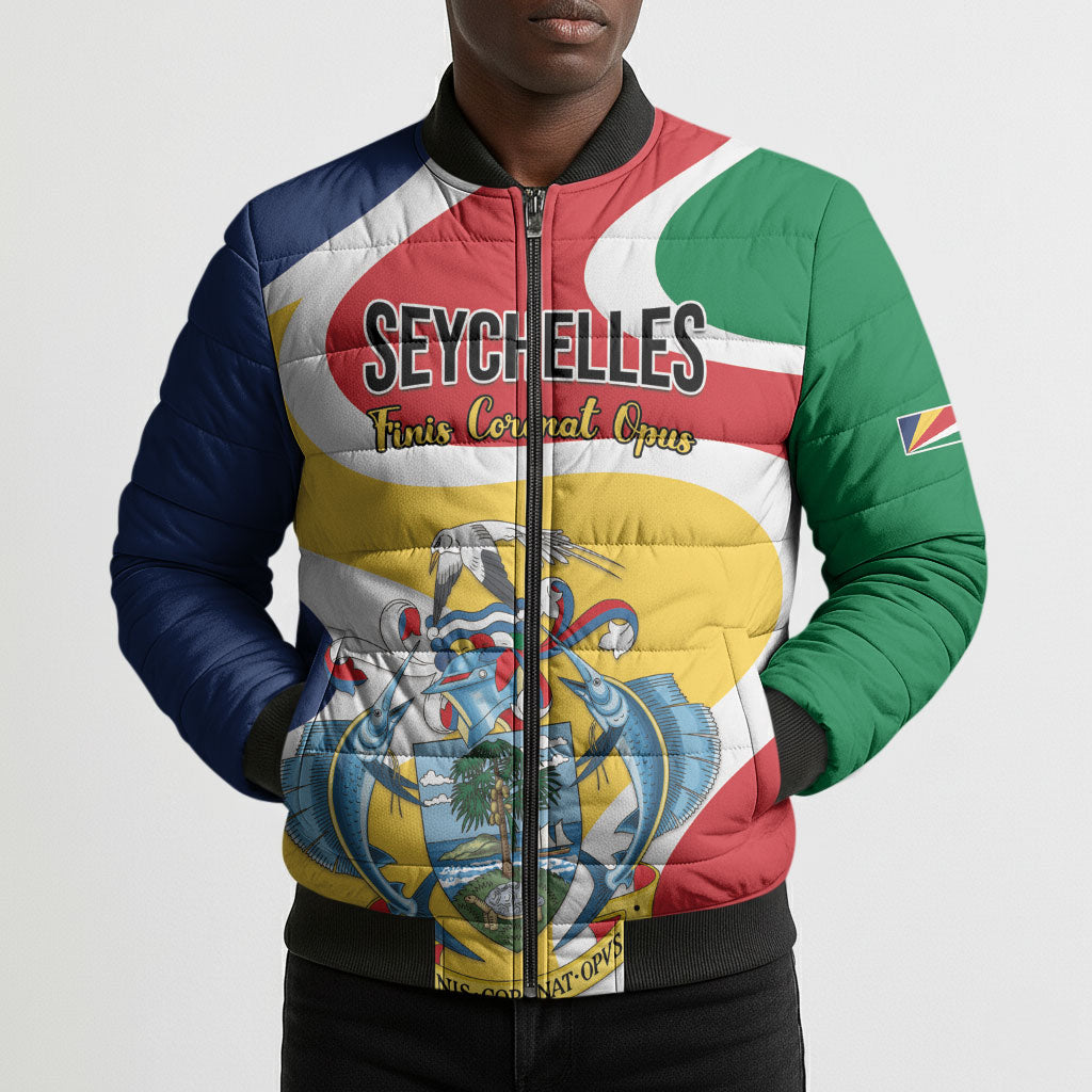 Personalized Seychelles Bomber Puffer Jacket Finis Coronat Opus