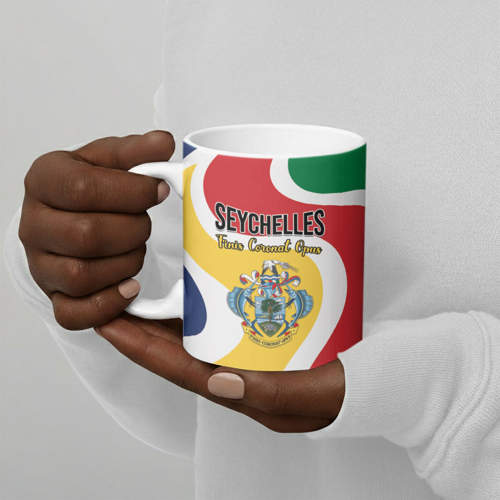 Personalized Seychelles Ceramic Mug Finis Coronat Opus