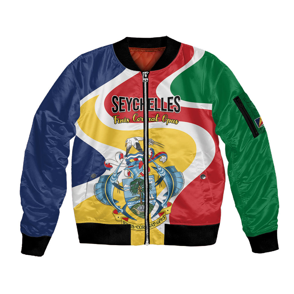 Personalized Seychelles Sleeve Zip Bomber Jacket Finis Coronat Opus