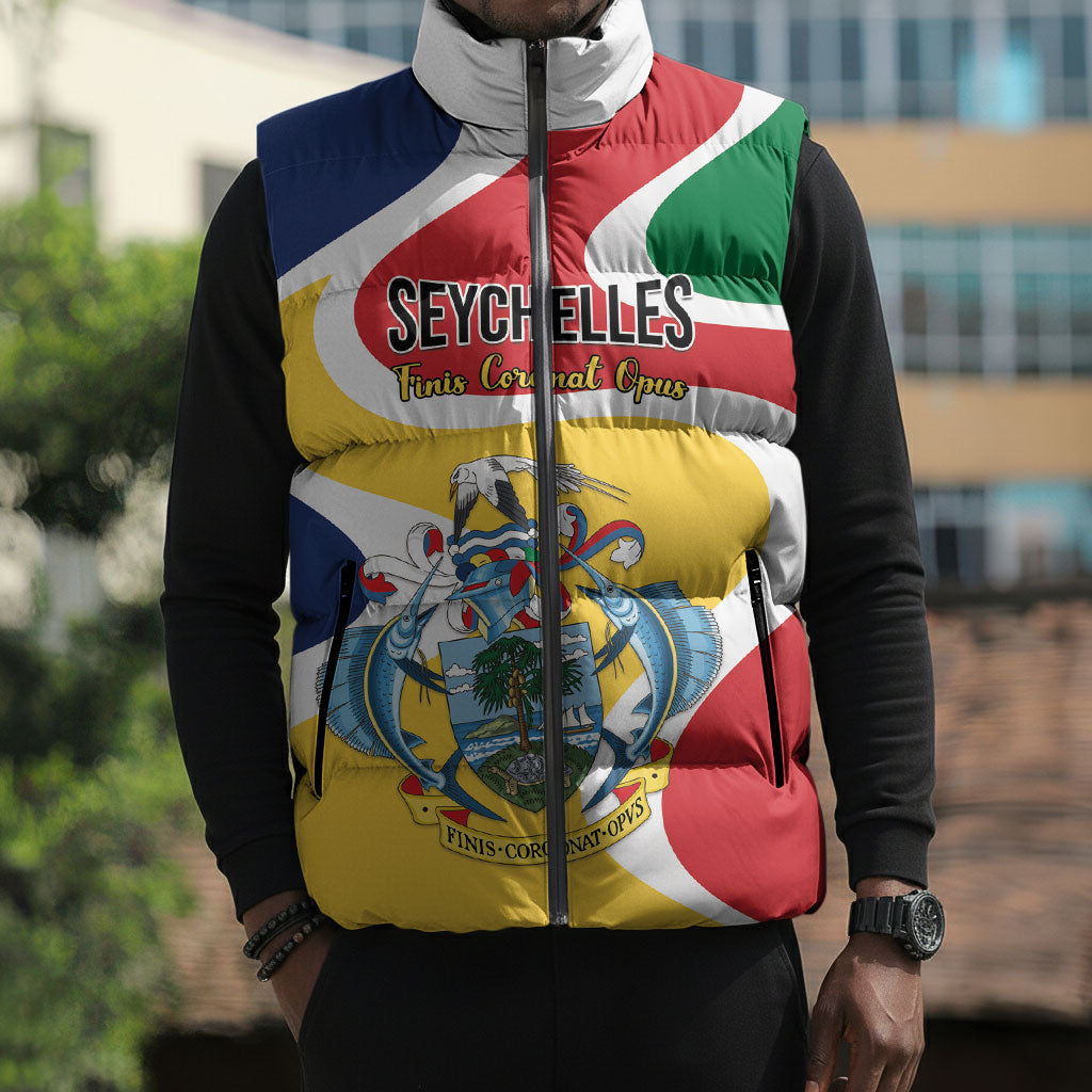 Personalized Seychelles Sleeveless Puffer Jacket Finis Coronat Opus