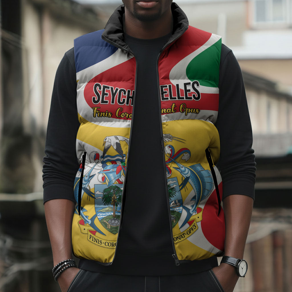 Personalized Seychelles Sleeveless Puffer Jacket Finis Coronat Opus