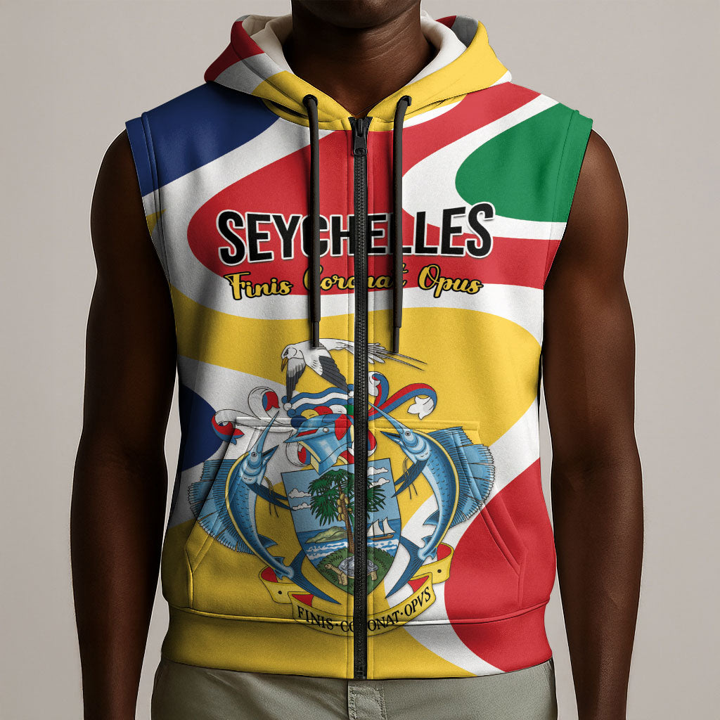 Personalized Seychelles Sleeveless Zip Hoodie Finis Coronat Opus