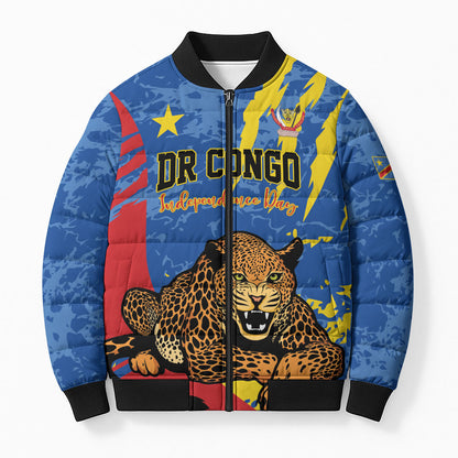 Personalized DR Congo Independence Day Bomber Puffer Jacket Congo-Kinshasa Leopard