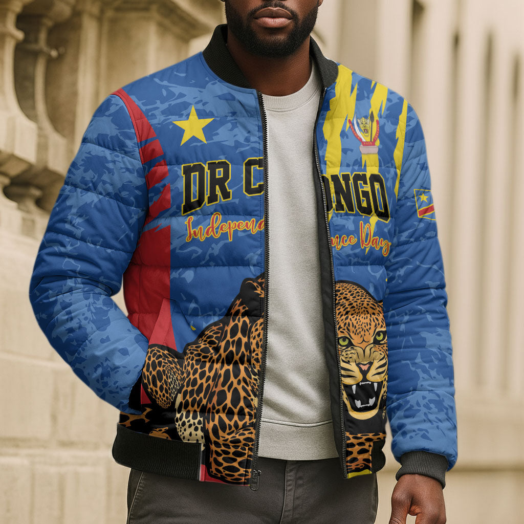 Personalized DR Congo Independence Day Bomber Puffer Jacket Congo-Kinshasa Leopard