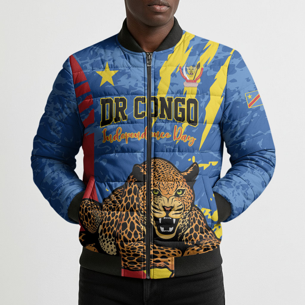Personalized DR Congo Independence Day Bomber Puffer Jacket Congo-Kinshasa Leopard