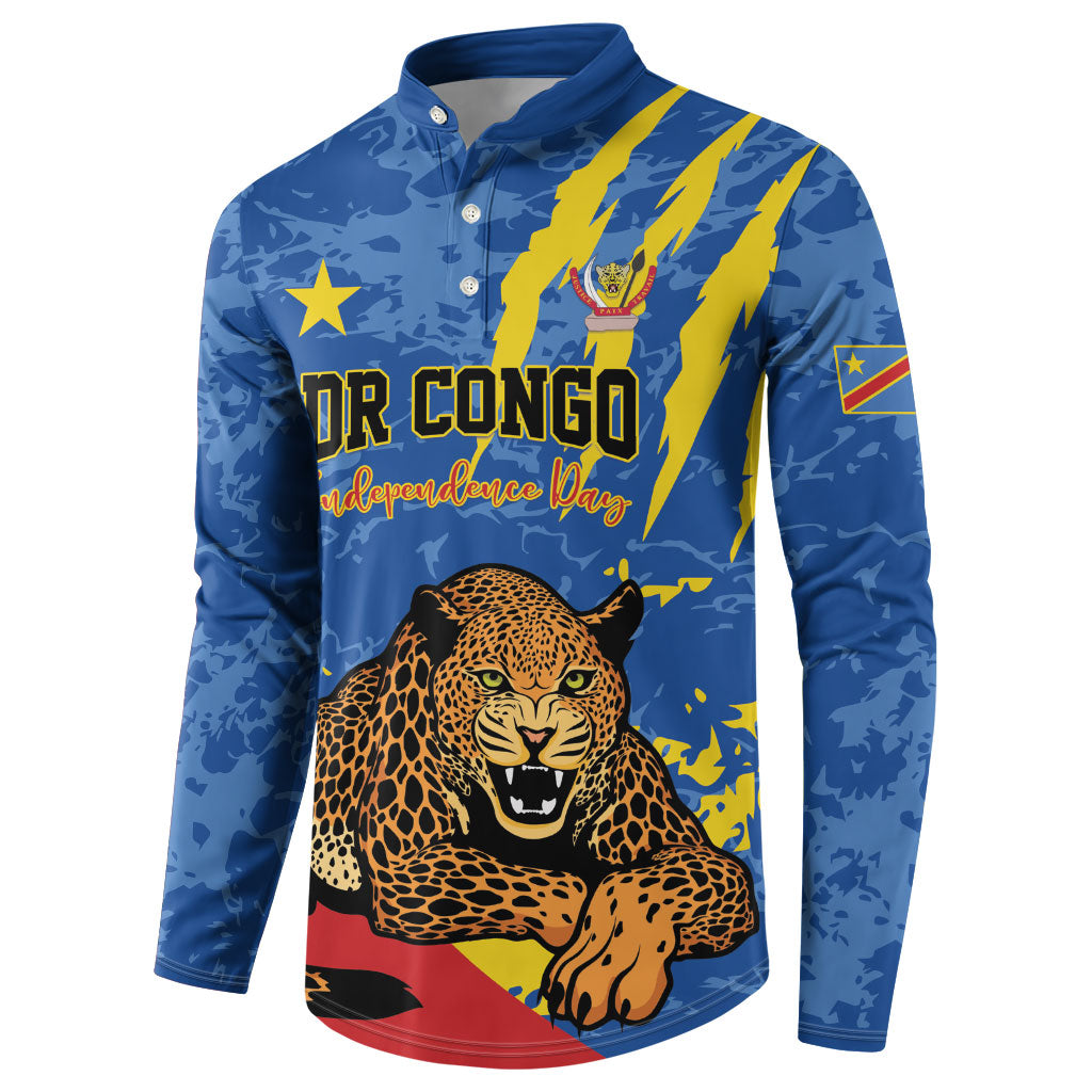 Personalized DR Congo Independence Day Button Sweatshirt Congo-Kinshasa Leopard