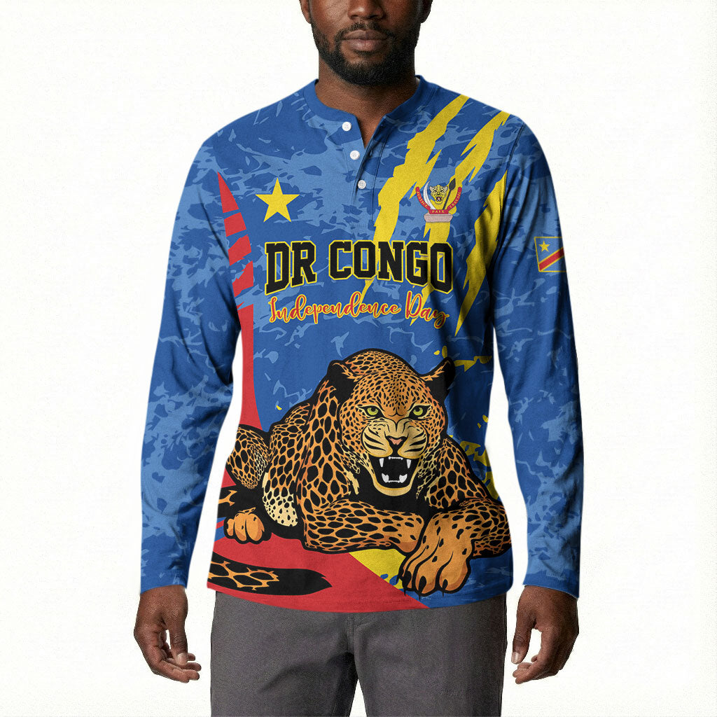 Personalized DR Congo Independence Day Button Sweatshirt Congo-Kinshasa Leopard