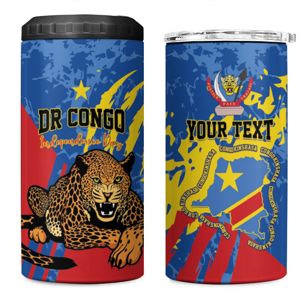 Personalized DR Congo Independence Day 4 in 1 Can Cooler Tumbler Congo-Kinshasa Leopard
