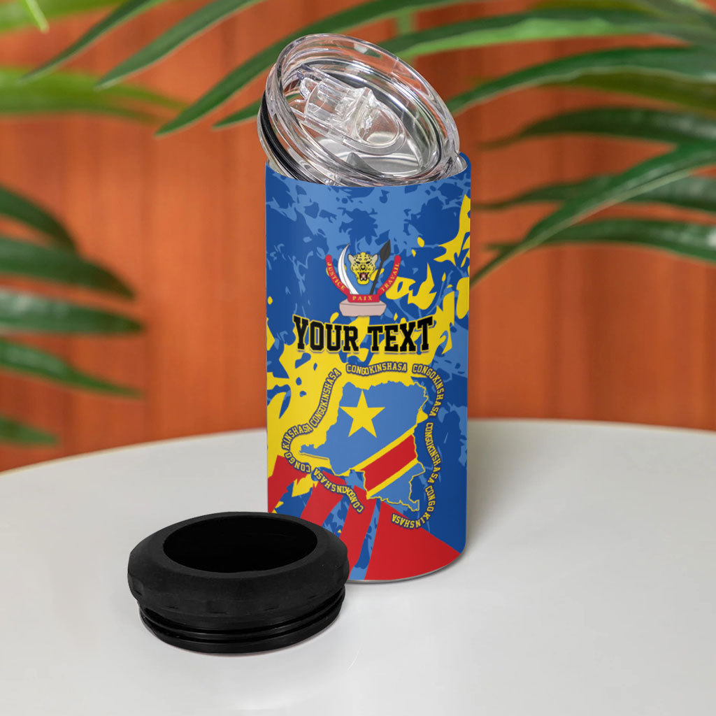 Personalized DR Congo Independence Day 4 in 1 Can Cooler Tumbler Congo-Kinshasa Leopard