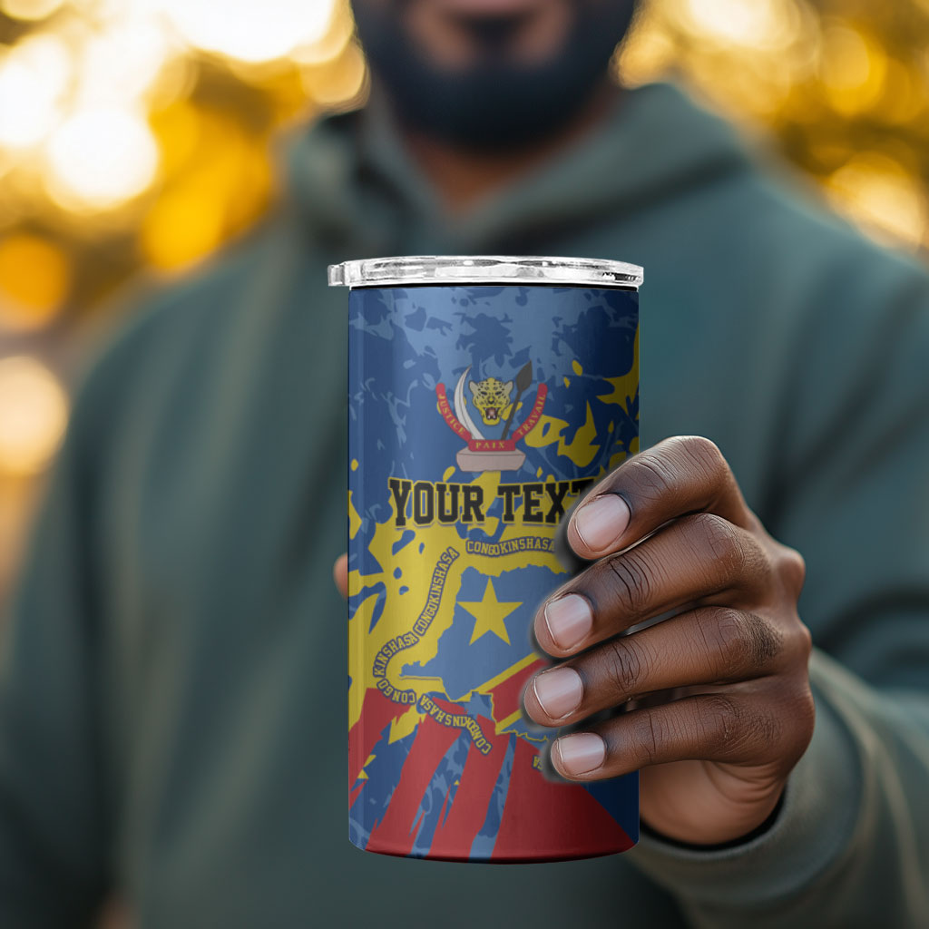 Personalized DR Congo Independence Day 4 in 1 Can Cooler Tumbler Congo-Kinshasa Leopard