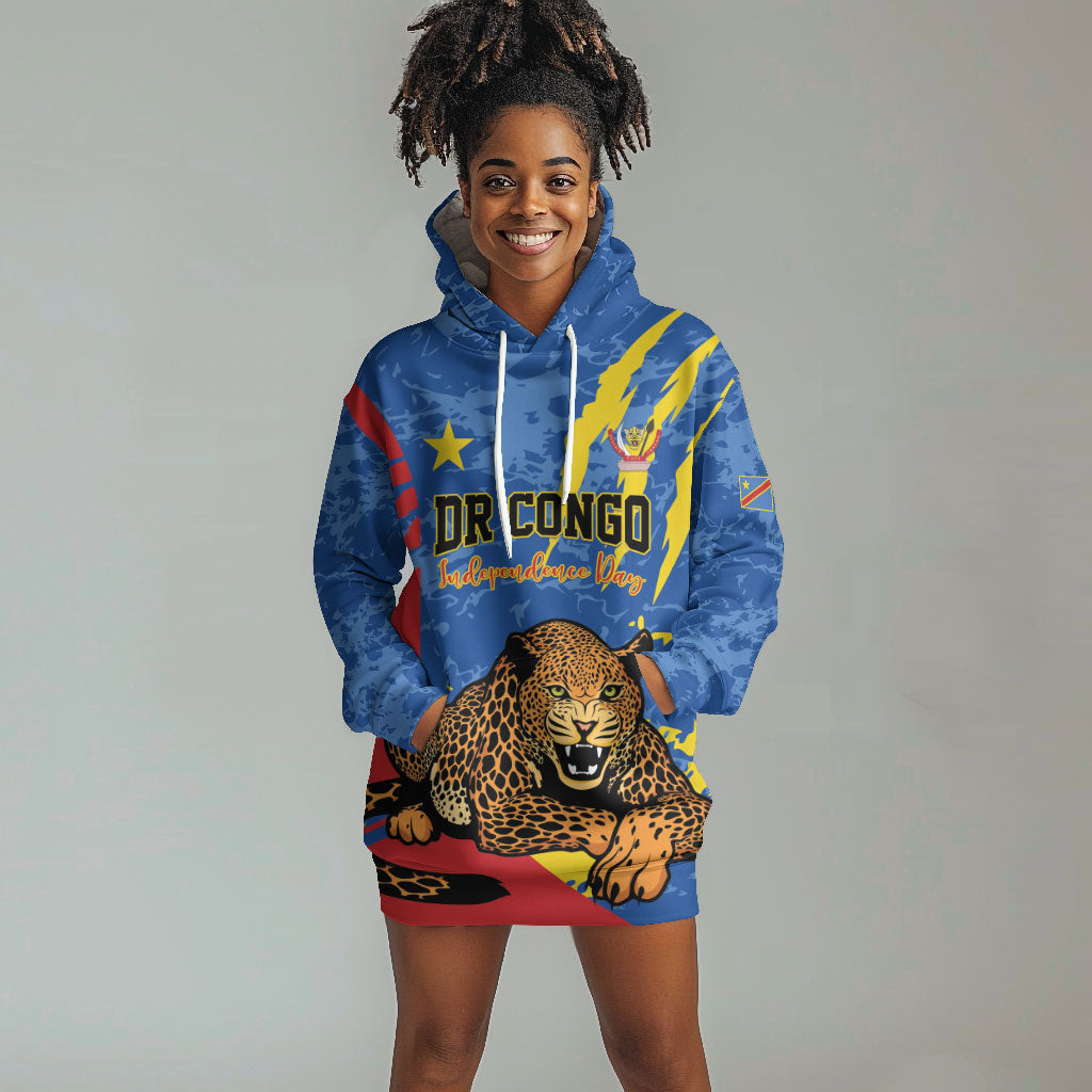 Personalized DR Congo Independence Day Hoodie Dress Congo-Kinshasa Leopard