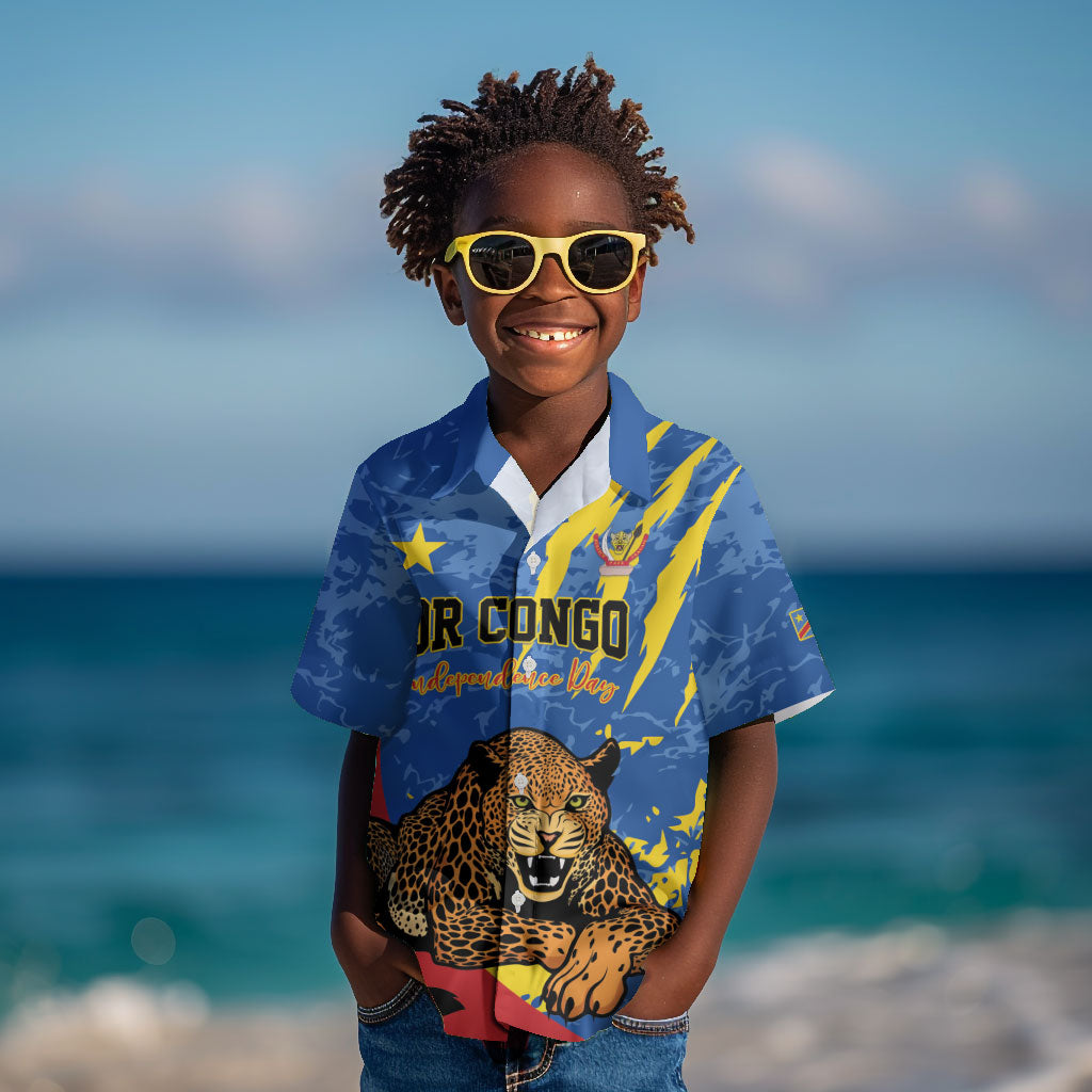 Personalized DR Congo Independence Day Kid Hawaiian Shirt Congo-Kinshasa Leopard