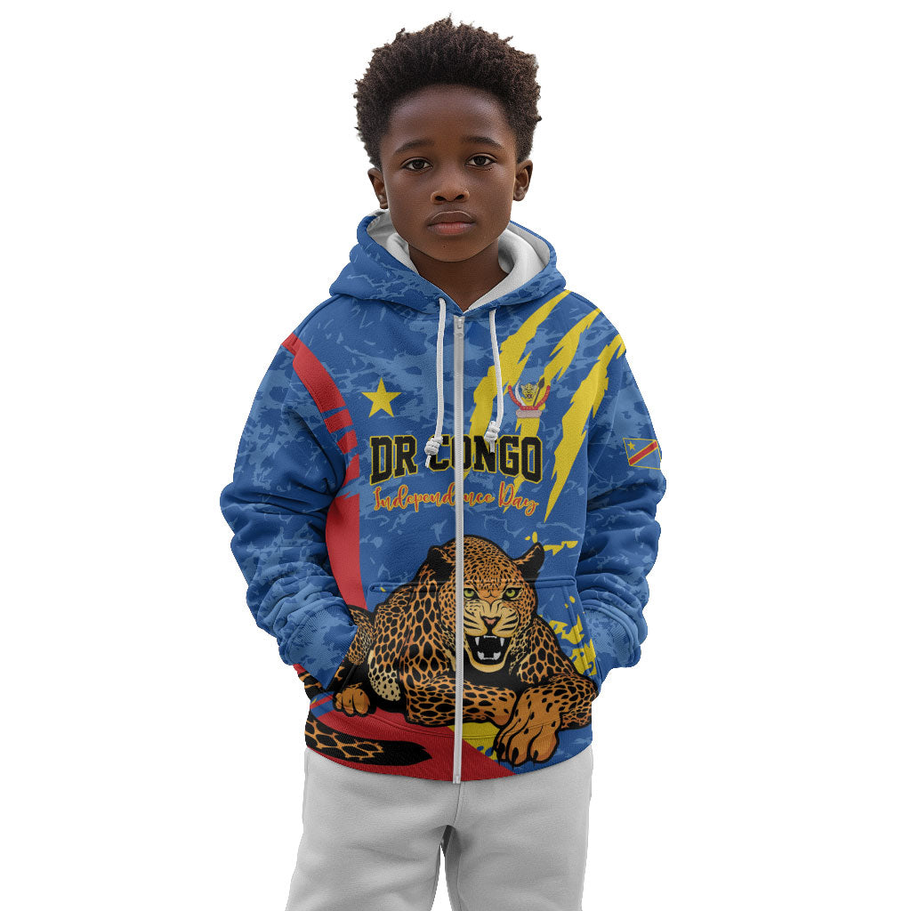 Personalized DR Congo Independence Day Kid Hoodie Congo-Kinshasa Leopard