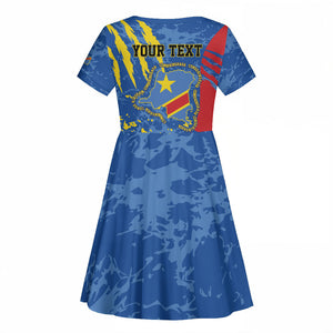 Personalized DR Congo Independence Day Kid Short Sleeve Dress Congo-Kinshasa Leopard