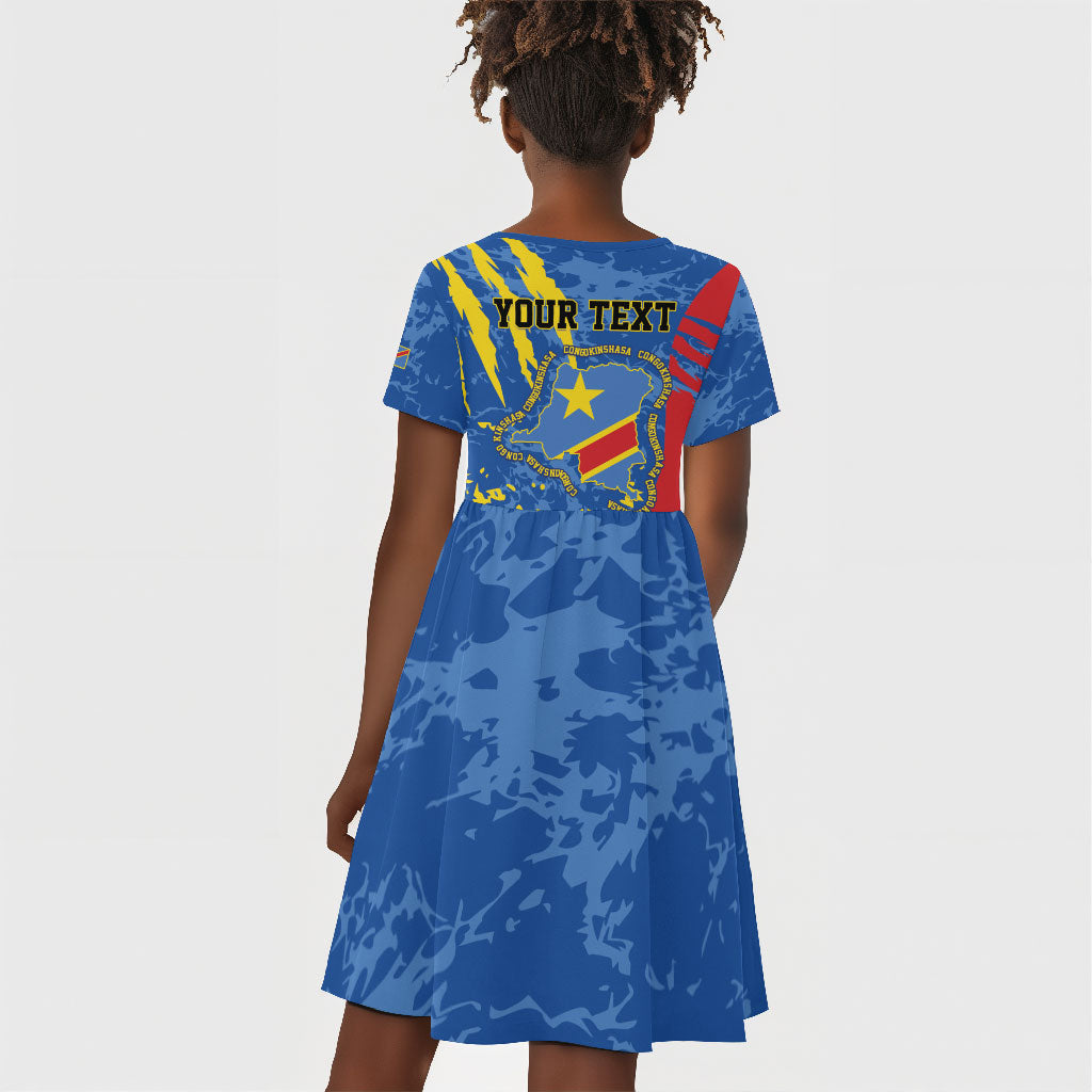Personalized DR Congo Independence Day Kid Short Sleeve Dress Congo-Kinshasa Leopard