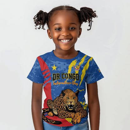 Personalized DR Congo Independence Day Kid T shirt Congo-Kinshasa Leopard