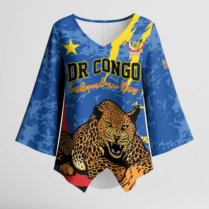 Personalized DR Congo Independence Day Kimono Sleeve Blouse Congo-Kinshasa Leopard