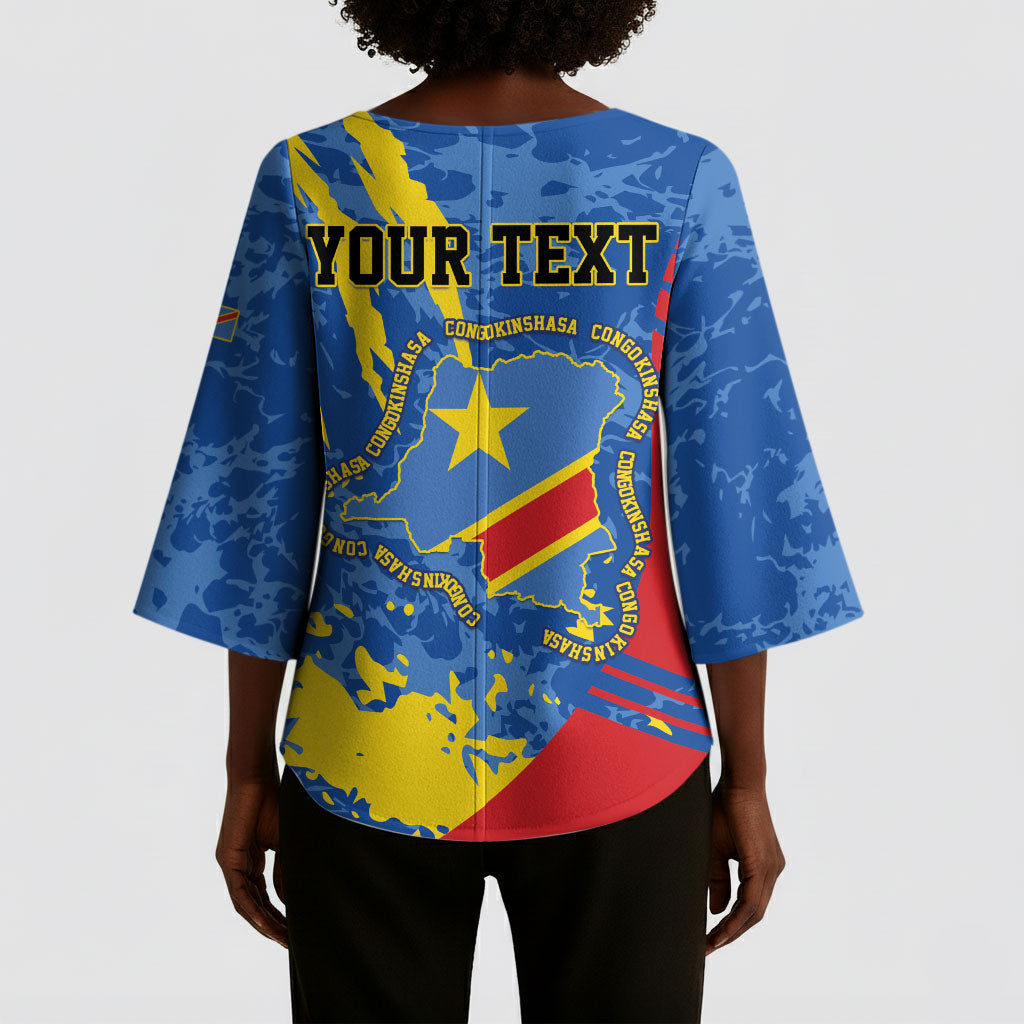 Personalized DR Congo Independence Day Kimono Sleeve Blouse Congo-Kinshasa Leopard