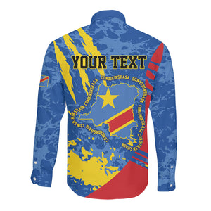 Personalized DR Congo Independence Day Long Sleeve Button Shirt Congo-Kinshasa Leopard