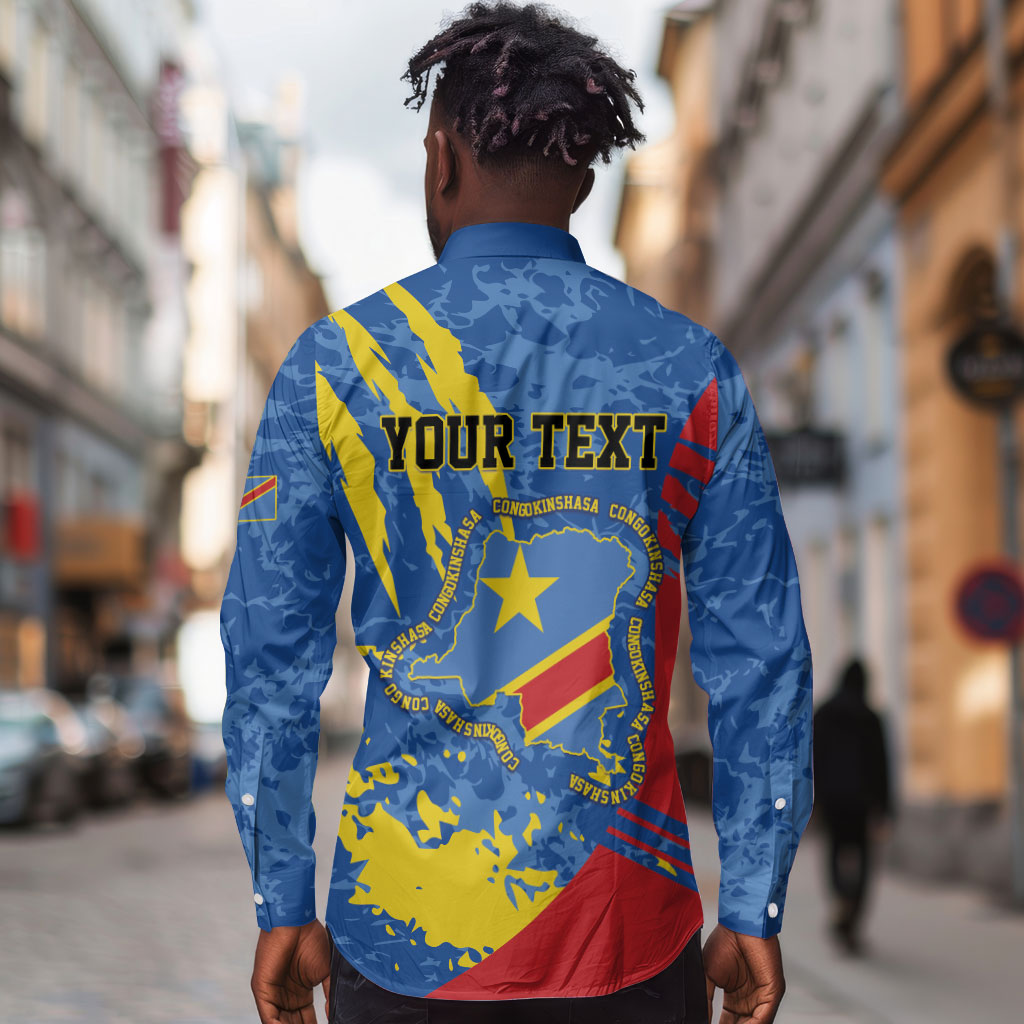 Personalized DR Congo Independence Day Long Sleeve Button Shirt Congo-Kinshasa Leopard
