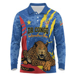 Personalized DR Congo Independence Day Long Sleeve Polo Shirt Congo-Kinshasa Leopard