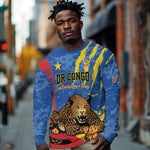 Personalized DR Congo Independence Day Long Sleeve Shirt Congo-Kinshasa Leopard
