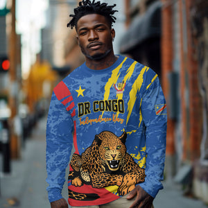 Personalized DR Congo Independence Day Long Sleeve Shirt Congo-Kinshasa Leopard