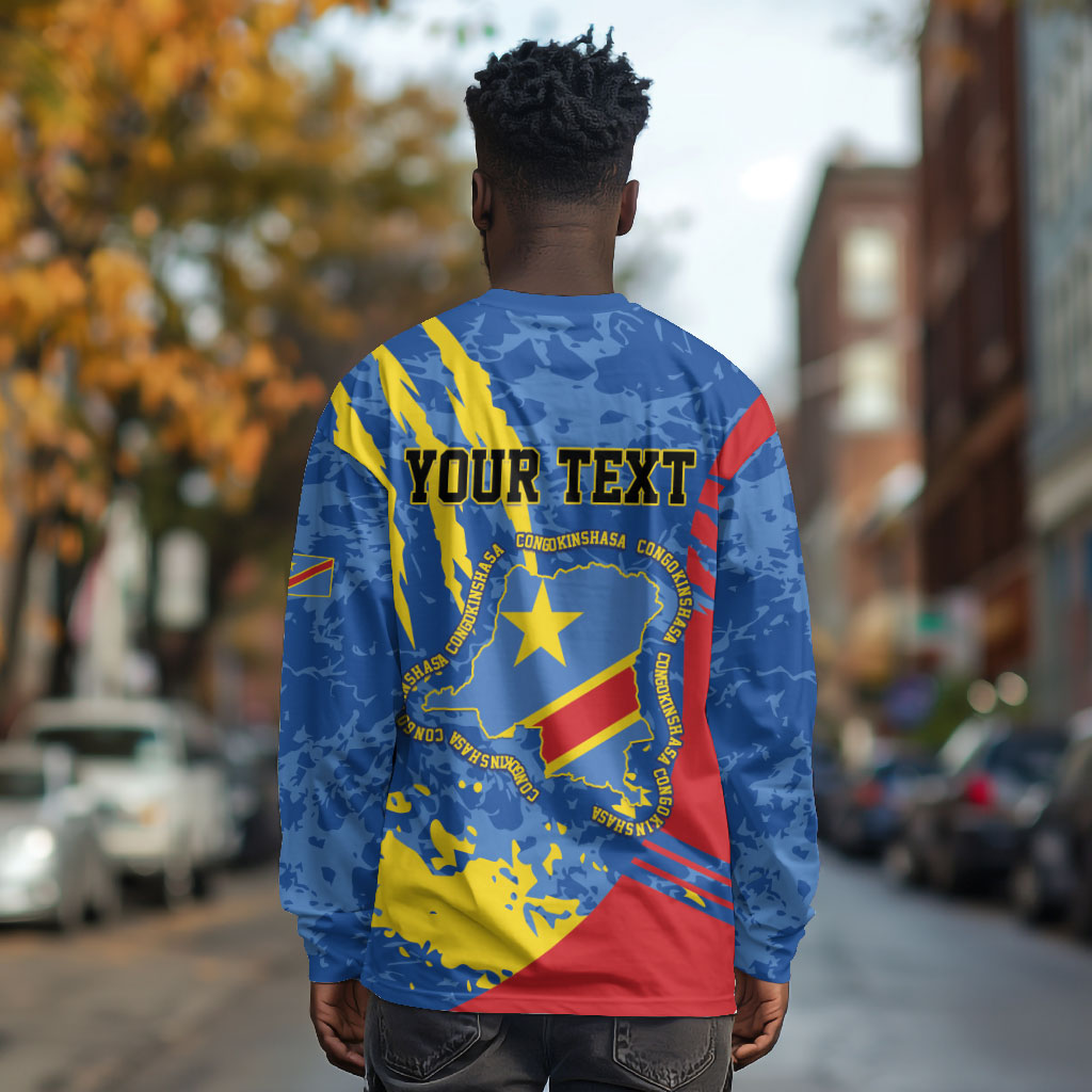 Personalized DR Congo Independence Day Long Sleeve Shirt Congo-Kinshasa Leopard