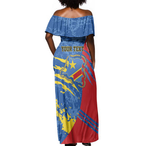 Personalized DR Congo Independence Day Off Shoulder Maxi Dress Congo-Kinshasa Leopard