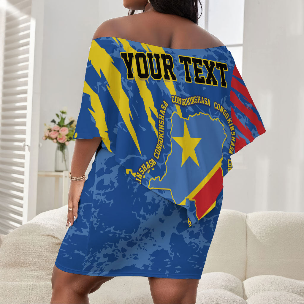 Personalized DR Congo Independence Day Off Shoulder Short Dress Congo-Kinshasa Leopard