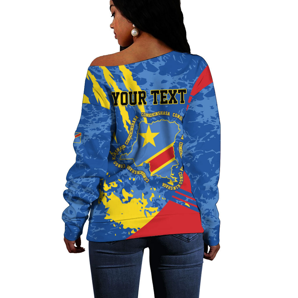 Personalized DR Congo Independence Day Off Shoulder Sweater Congo-Kinshasa Leopard