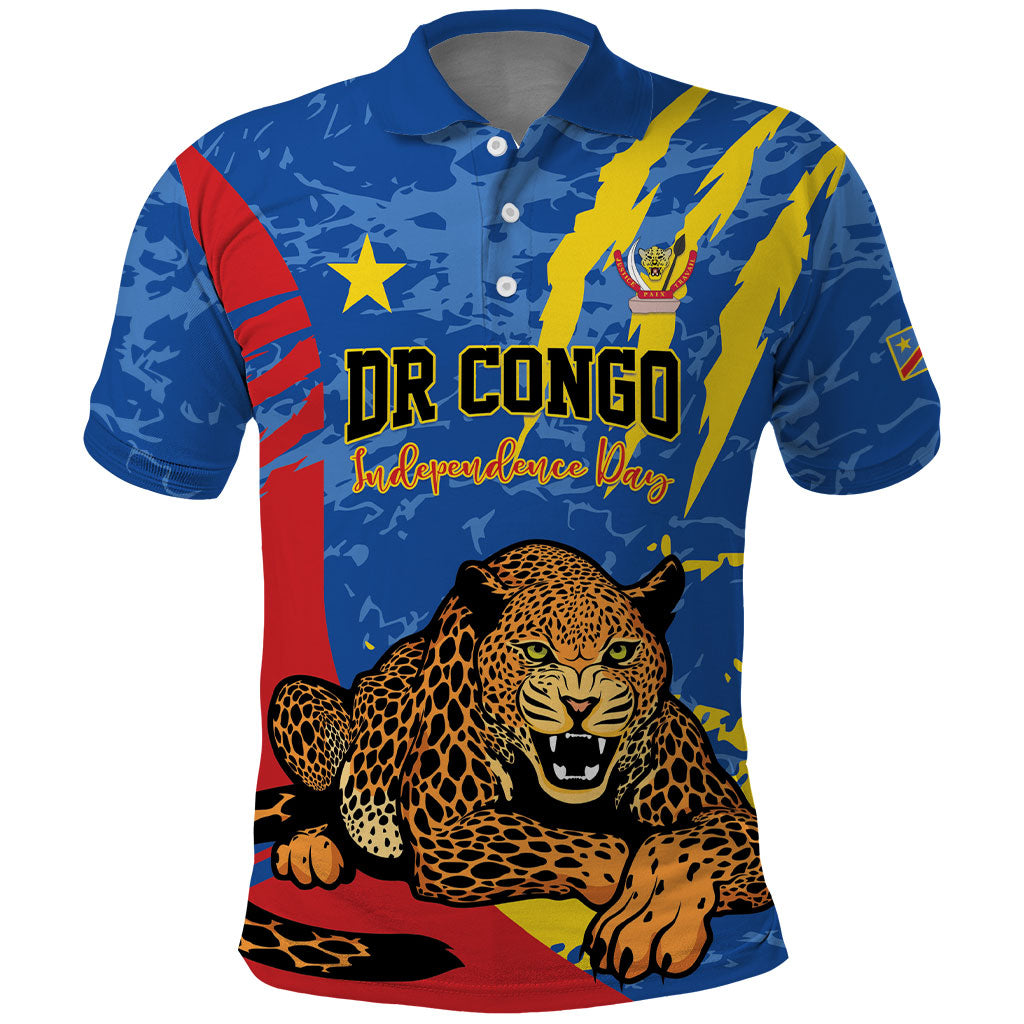Personalized DR Congo Independence Day Polo Shirt Congo-Kinshasa Leopard