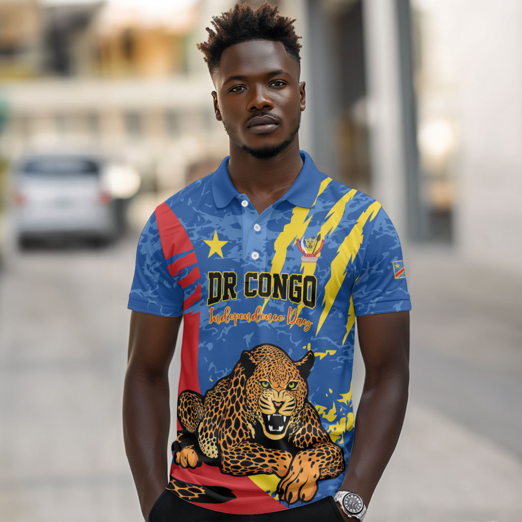 Personalized DR Congo Independence Day Polo Shirt Congo-Kinshasa Leopard