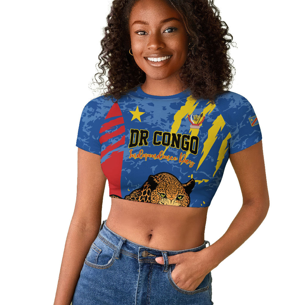 Personalized DR Congo Independence Day Raglan Cropped T shirt Congo-Kinshasa Leopard