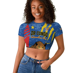 Personalized DR Congo Independence Day Raglan Cropped T shirt Congo-Kinshasa Leopard