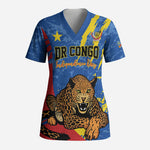 Personalized DR Congo Independence Day Scrub Top Congo-Kinshasa Leopard