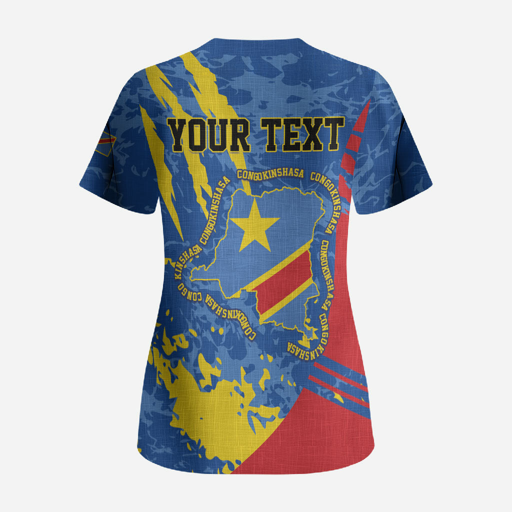 Personalized DR Congo Independence Day Scrub Top Congo-Kinshasa Leopard