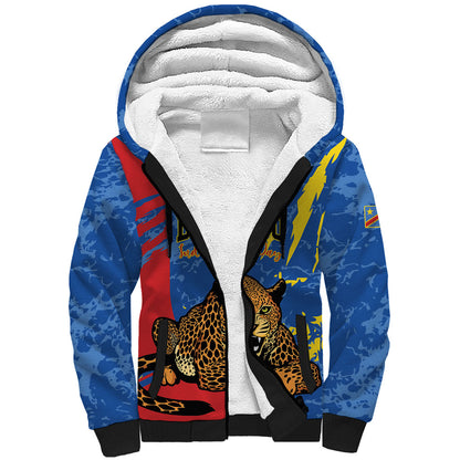Personalized DR Congo Independence Day Sherpa Hoodie Congo-Kinshasa Leopard