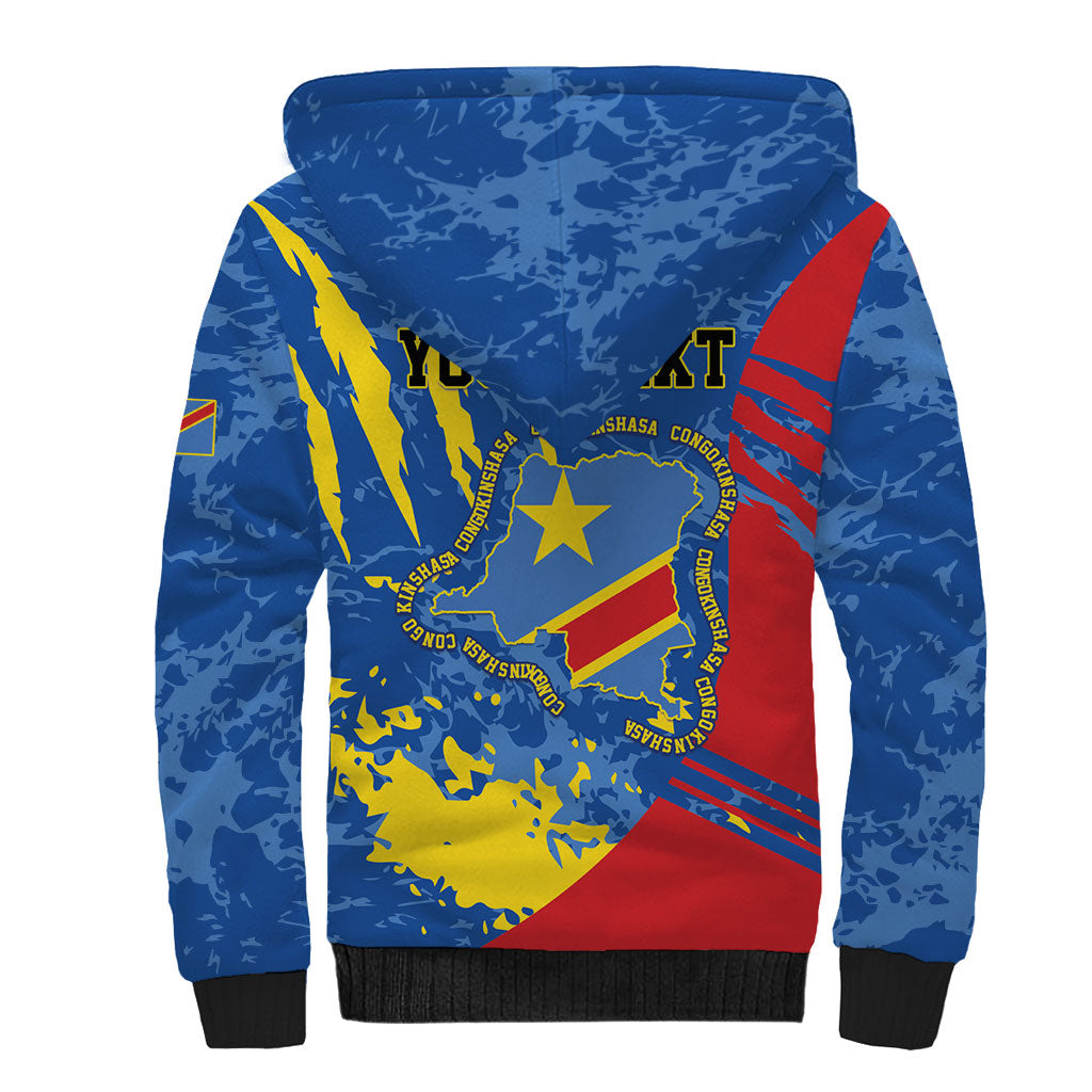 Personalized DR Congo Independence Day Sherpa Hoodie Congo-Kinshasa Leopard